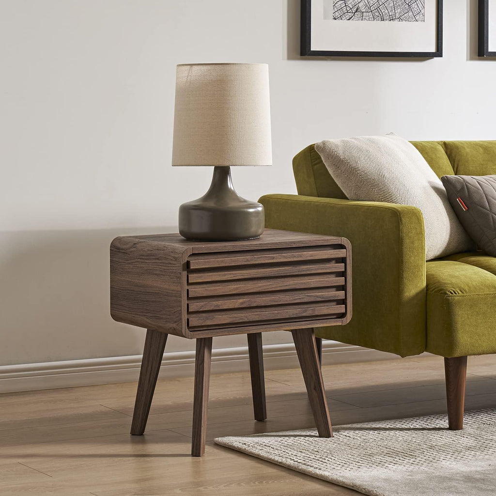 Walnut Side Table with Slatted Door E222780