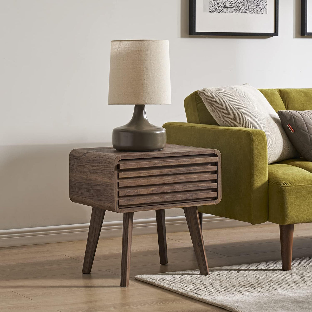 Walnut Side Table with Slatted Door E222780