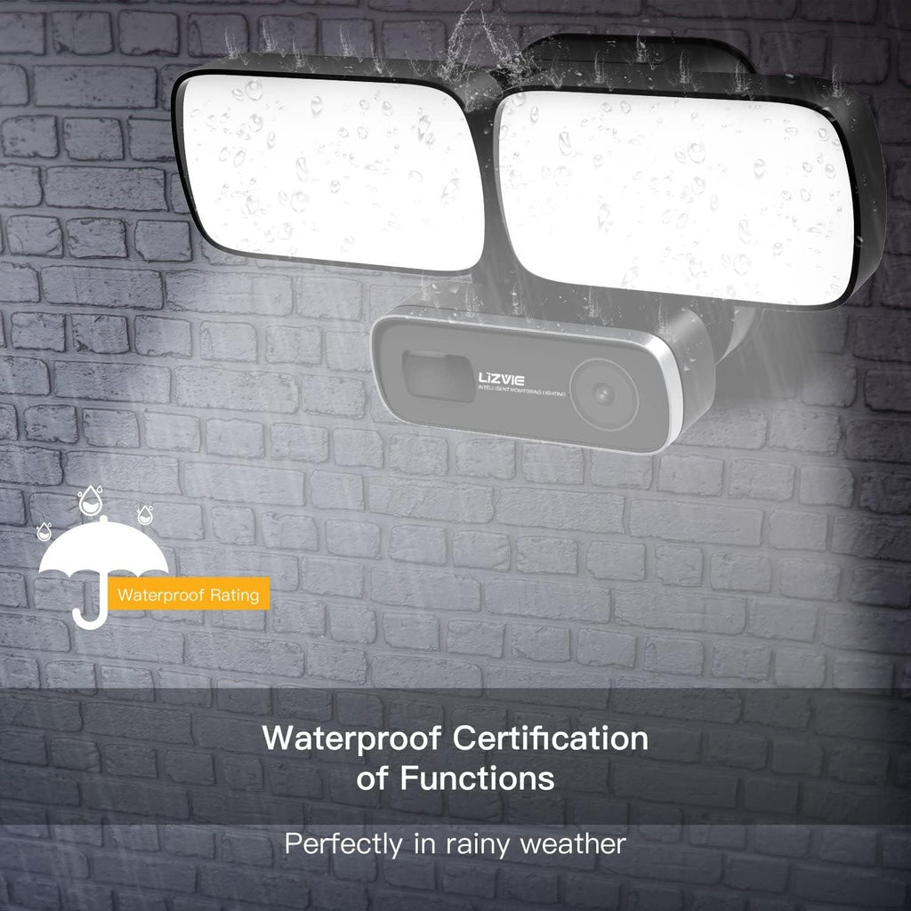Black 1080P HD WiFi Floodlight Camera with Night Vision IP65 Waterproof F2293