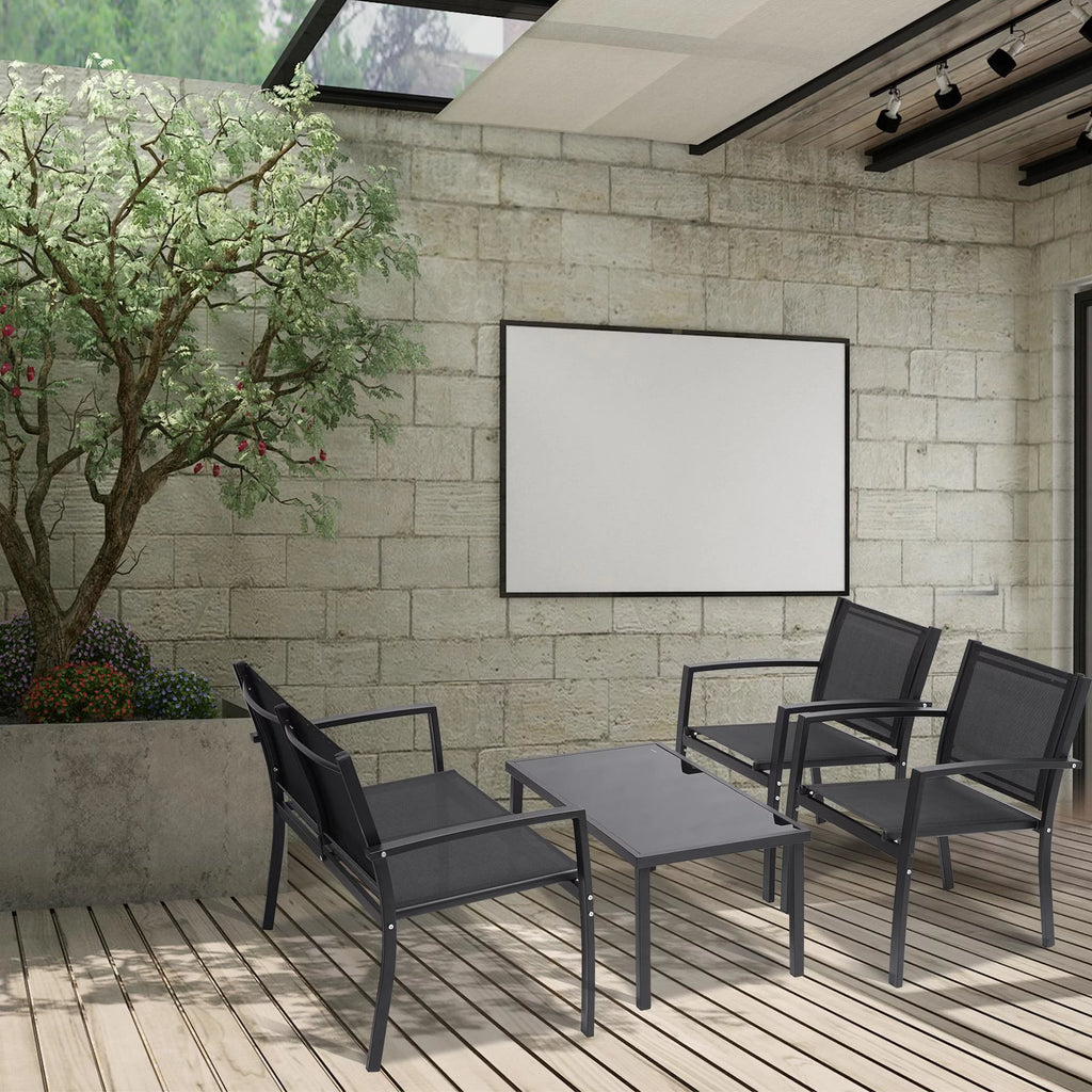 4 Pieces Patio Furniture Set with Glass Coffee Table Black S7456