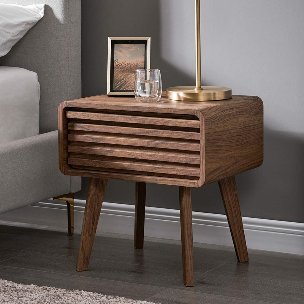 Walnut Side Table with Slatted Door E222780