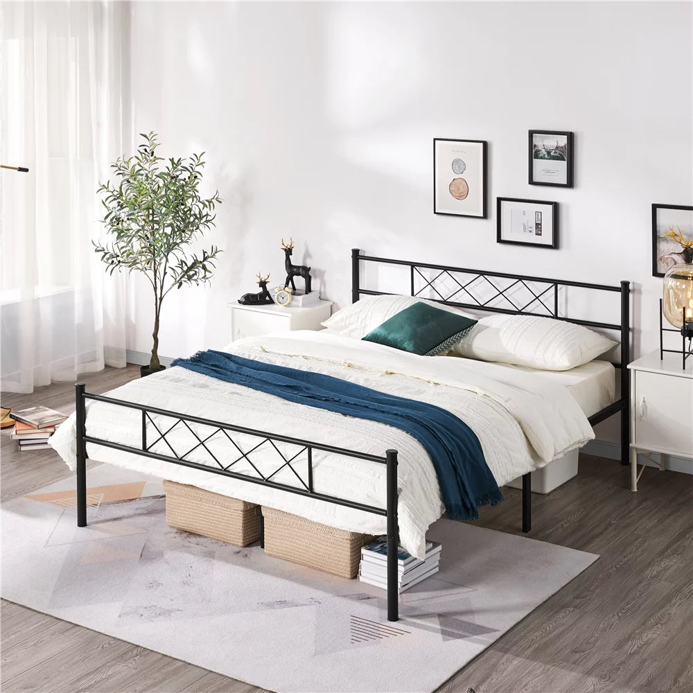 Twin Metal Bed Frame with Crisscross Headboard & Footboard, White Z6024