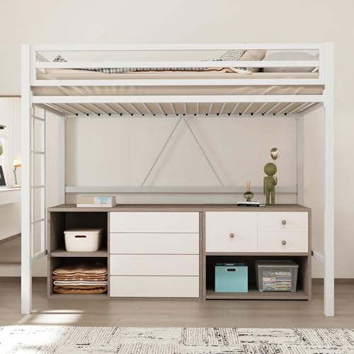Black Twin Size Metal Loft Bed with Guardrail and Ladder V466722