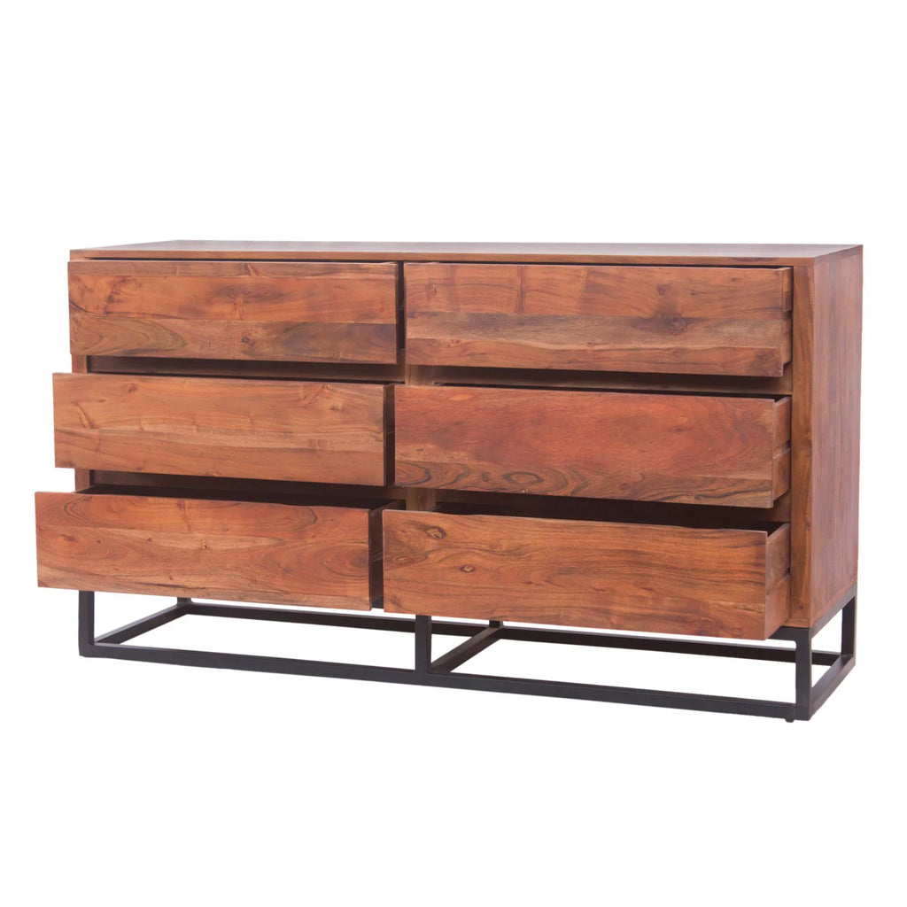 Acacia Wood Dresser or Display Unit Walnut Brown & Black U3374