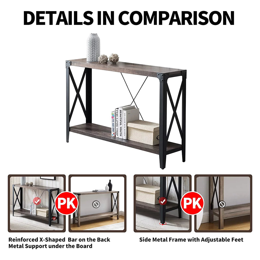 46 Inch 2-Tier Dark Rustic Oak Console Table L348112