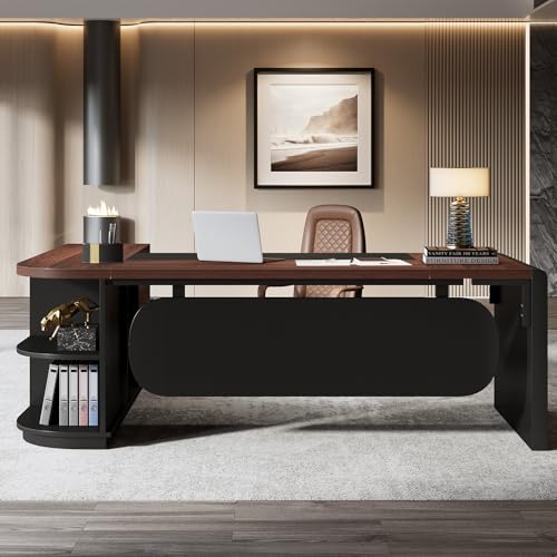 80'' L-Shaped Desk with Drawers Cabinet and Storage Shelves R81731