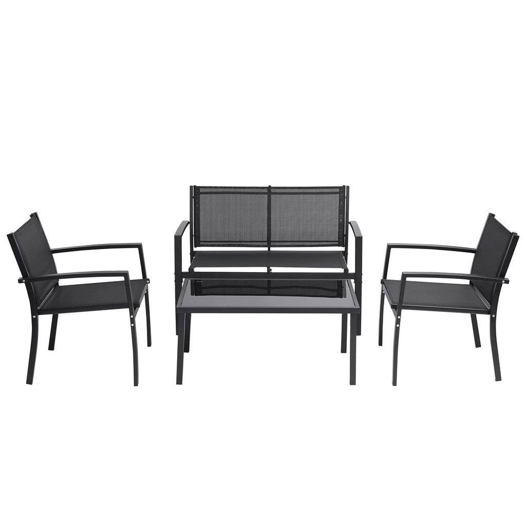 4 Pieces Patio Furniture Set with Glass Coffee Table Black S7456