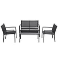 4 Pieces Patio Furniture Set with Glass Coffee Table Black S7456