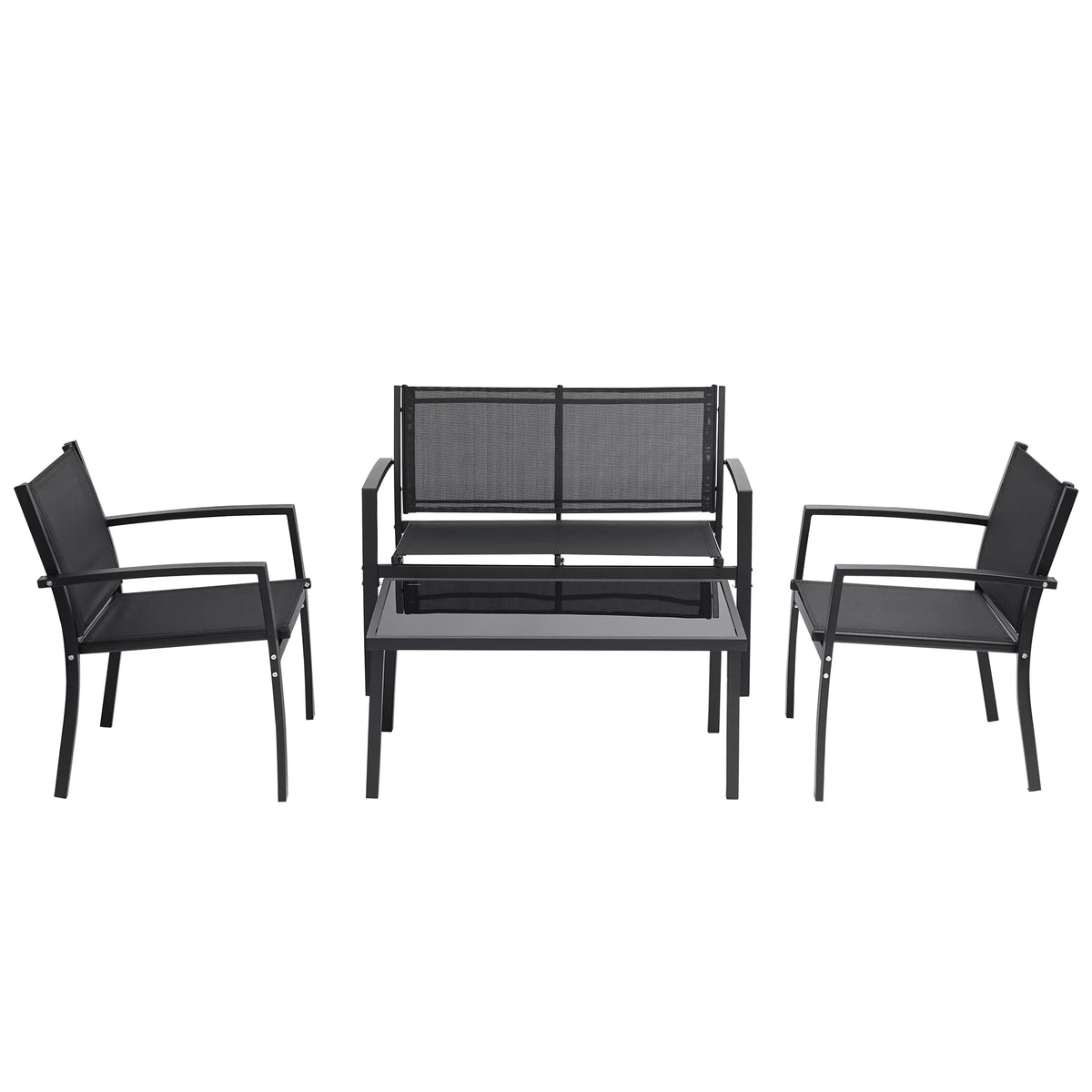 4 Pieces Patio Furniture Set with Glass Coffee Table Black S7456
