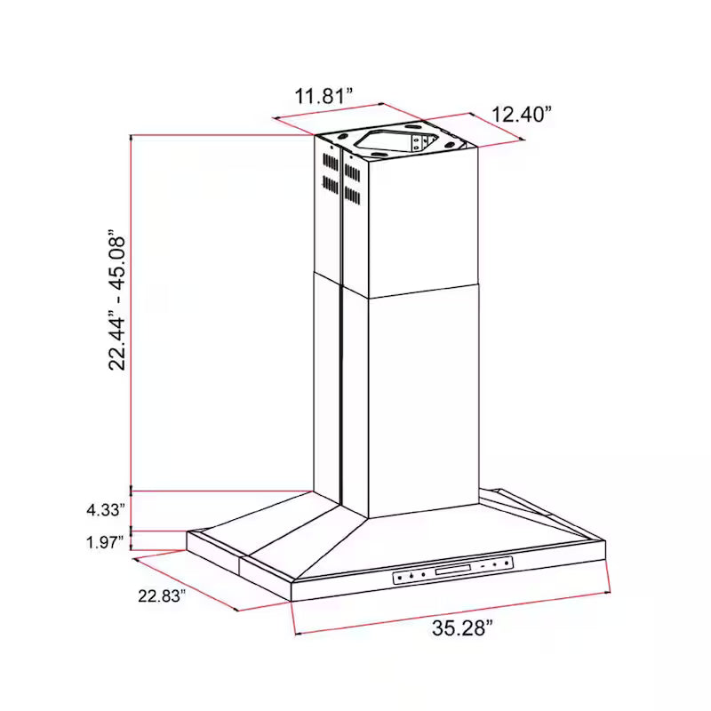 36 in. Ductless Island Range Hood with LED Lighting and Permanent Filters in Stainless Steel B546586
