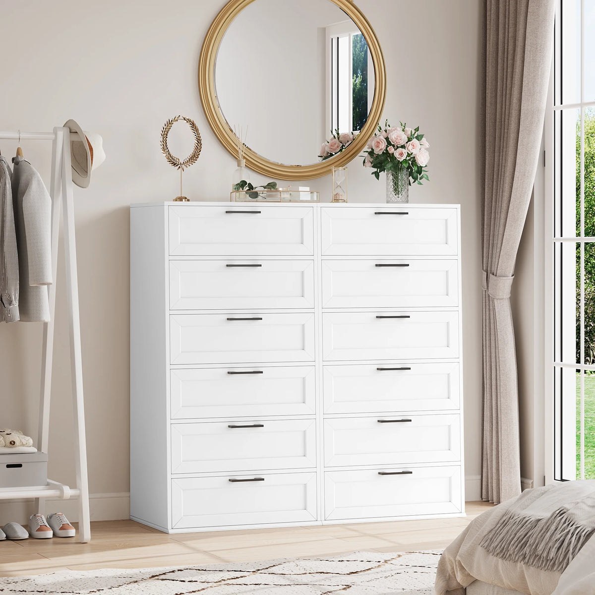 White 6 Drawer Tall Dresser H996