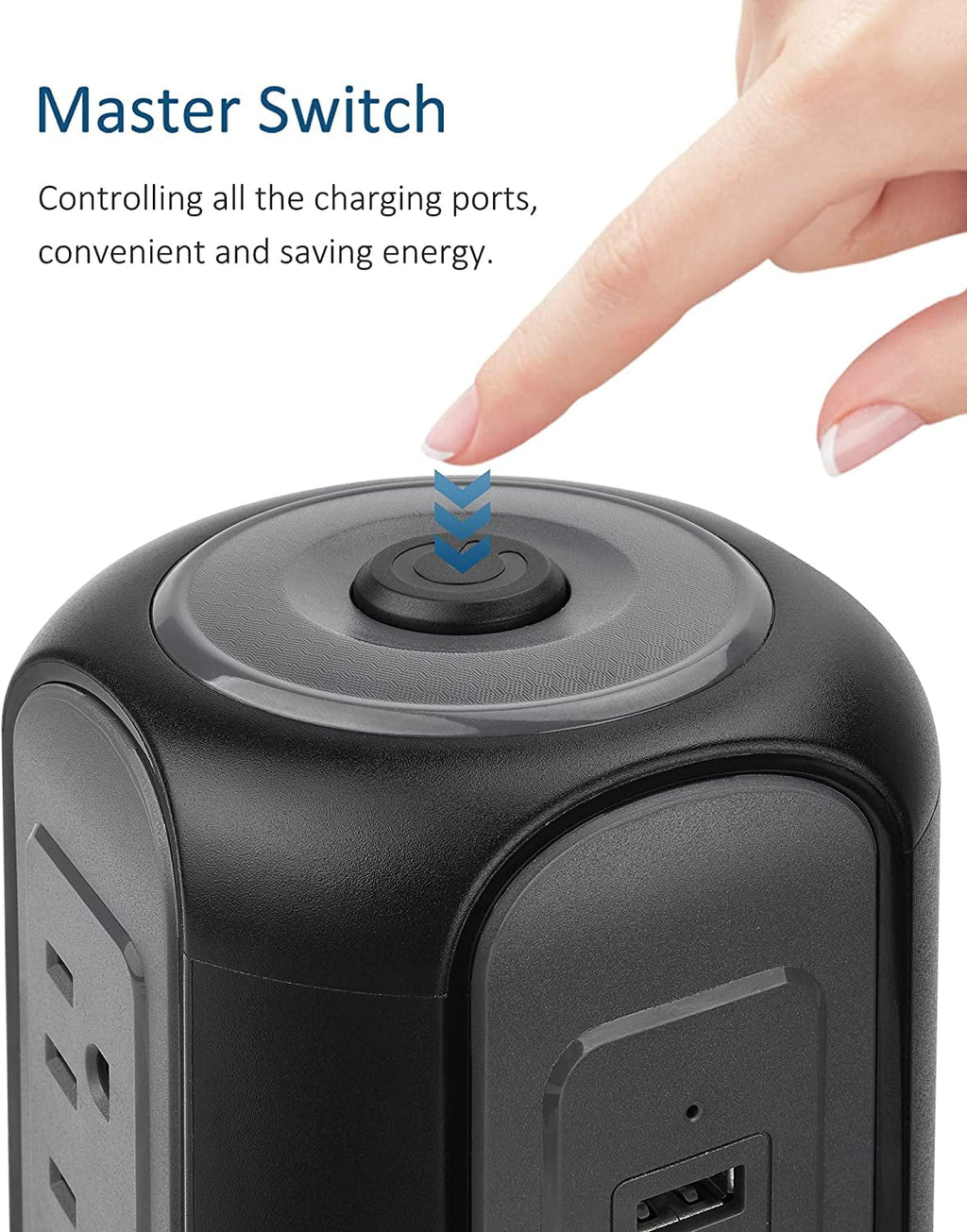 Black Surge Protector Power Strip Tower 9 Outlets 4 USB Port 10 ft Extension Cord T961936