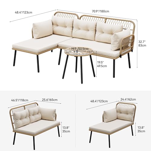 4-Piece Wicker Patio Bistro Set with Cushions and Metal Table N93614