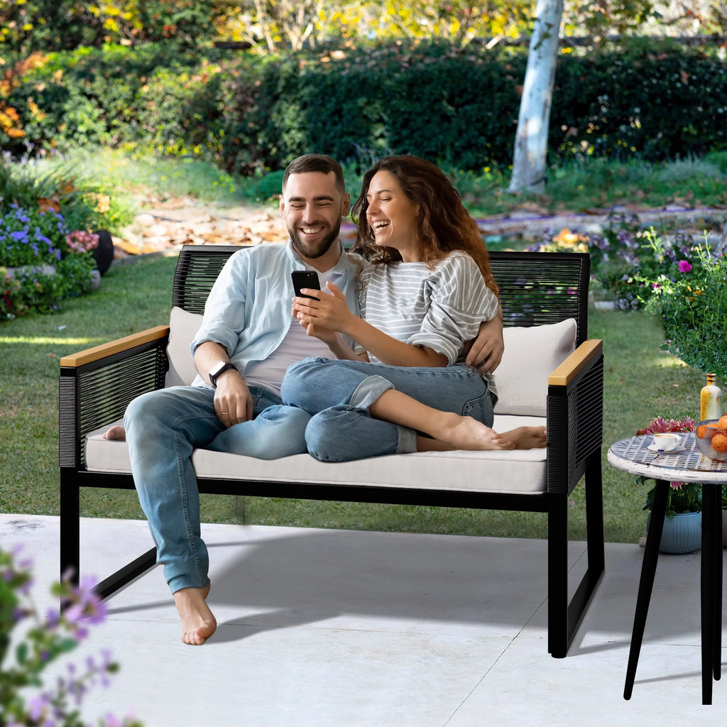 Black Wicker Outdoor Loveseat with Cushion U76069