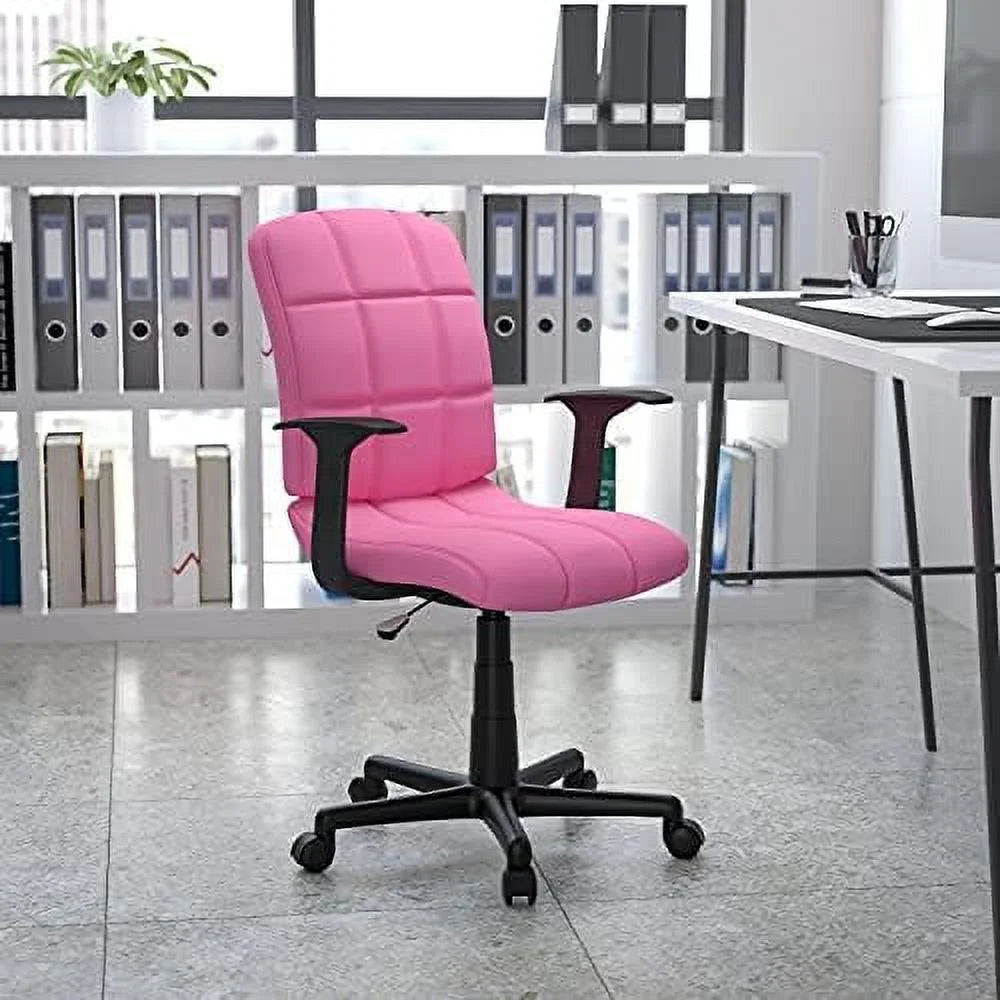 Pink Quilted Vinyl Swivel Office Chair with Arms B1783