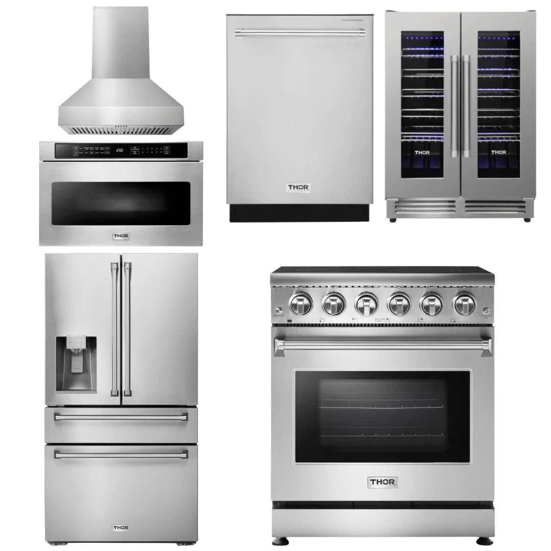 30 Electric Range, Range Hood, Microwave, Refrigerator, Dishwasher, Wine Cooler T306720