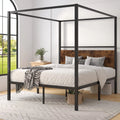 Queen Size Metal Canopy Bed Frame with Wooden Headboard L21135