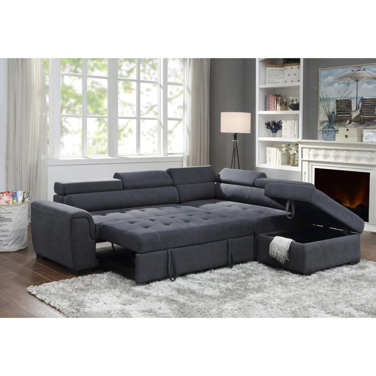 Gray Fabric Sleeper Sofa and Storage Ottoman L89094