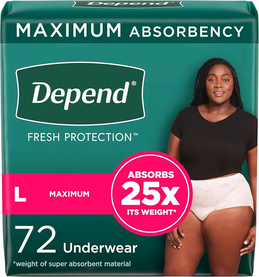 Incontinence Underwear for Women, Disposable, Maximum, Large, 72 Count F567900