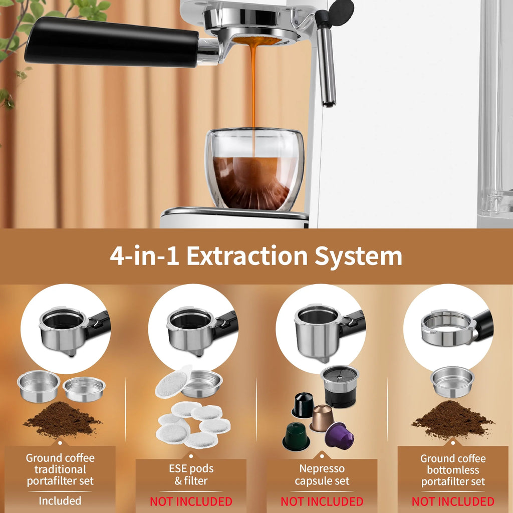 20 Bar Espresso Machine with Milk Frother Wand, 40.58 oz, White J9815
