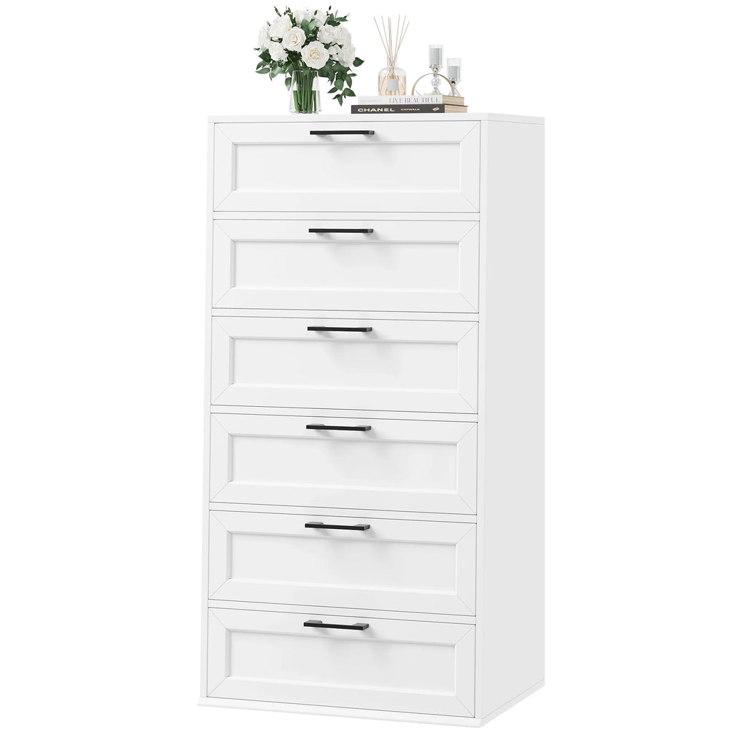 White 6 Drawer Tall Dresser H996