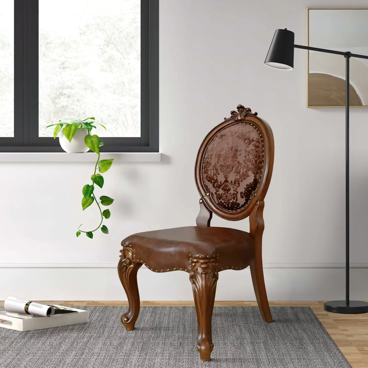 Set of 2 Brown Tufted Faux Leather Dining Chair B5872