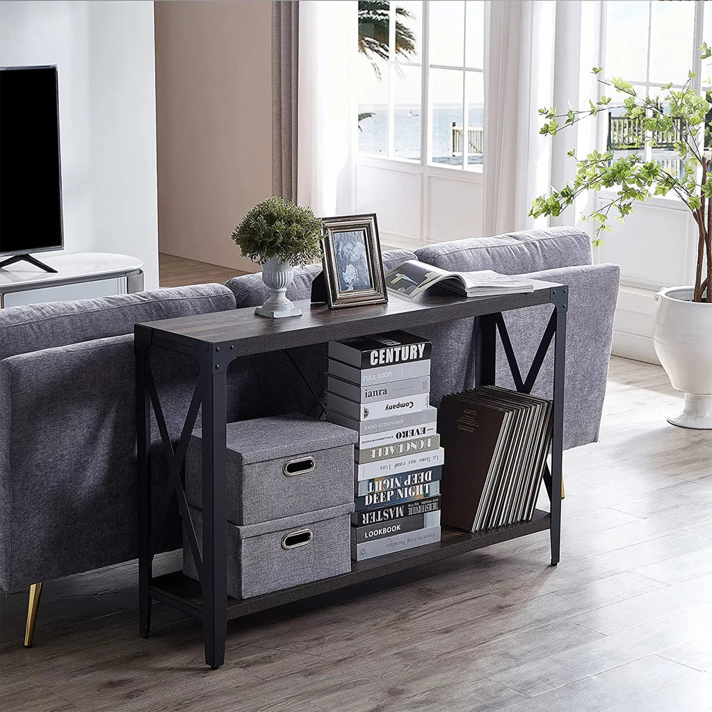 46 Inch 2-Tier Dark Rustic Oak Console Table L348112