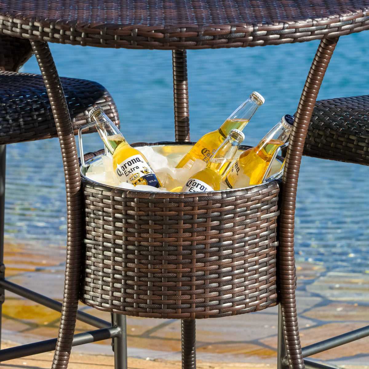 Round Wicker Table with Ice Pail J917