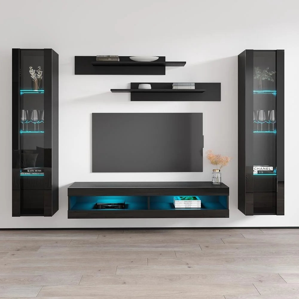 Black Wall Mounted Floating Entertainment Center Y867