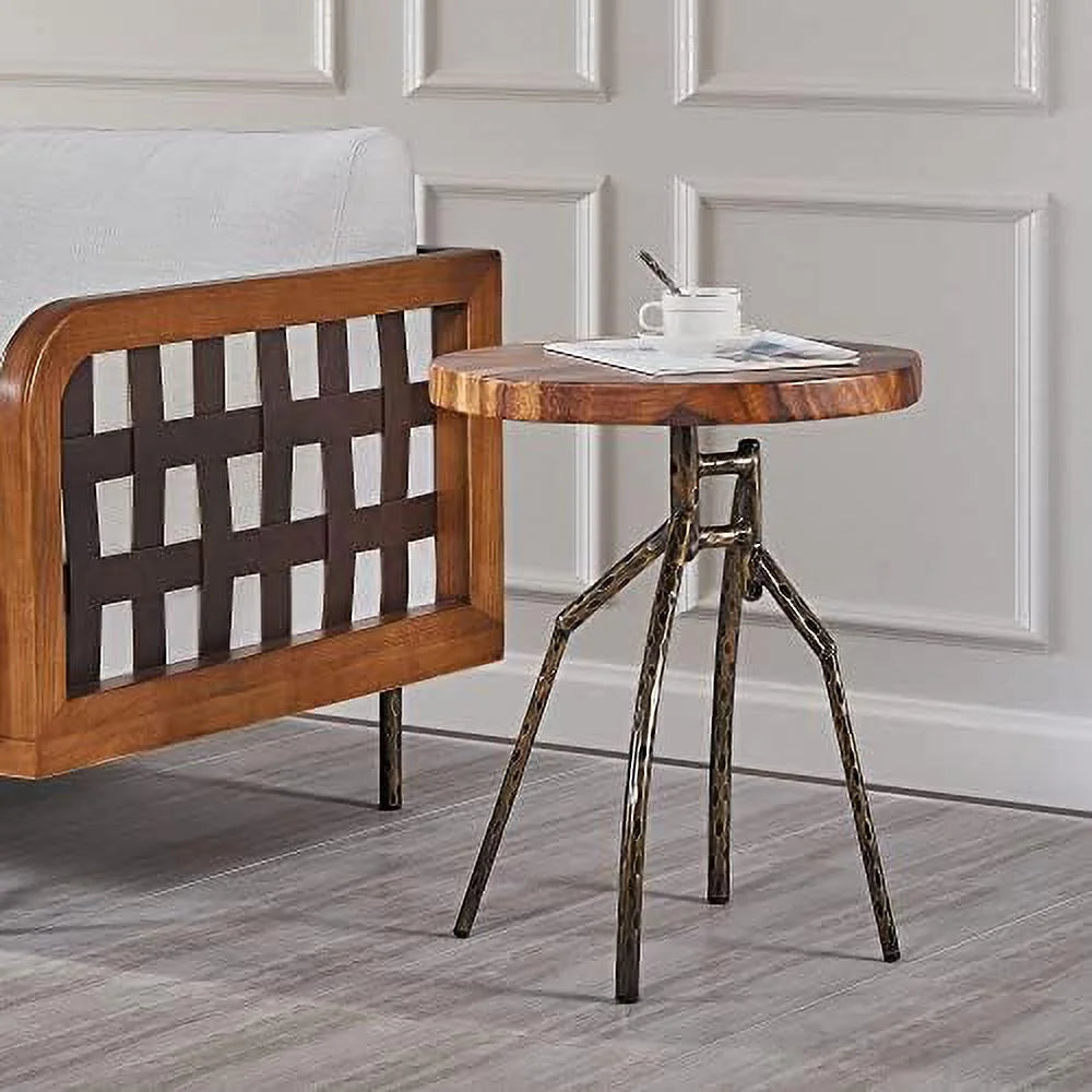Solid Wood Round End Table with Metal Leg J6931