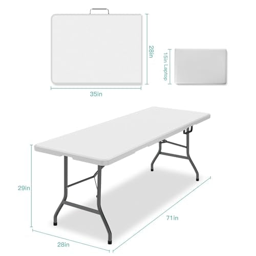 White 4 ft Portable Folding Table with Carrying Handle O256465