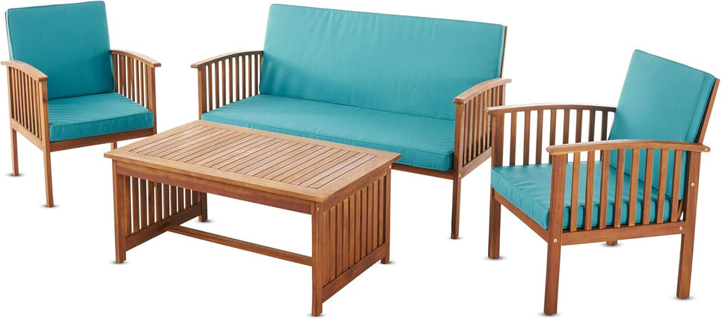 Acacia Wood Sofa Set with Water Resistant Cushions, 4-Pcs Set W2852