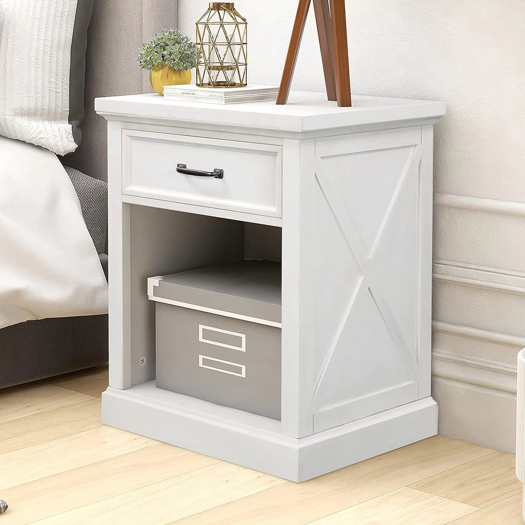 White 1 Drawer Solid Wood Nightstand M4683