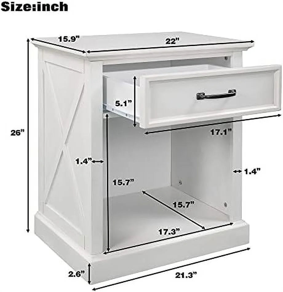 White 1 Drawer Solid Wood Nightstand M4683