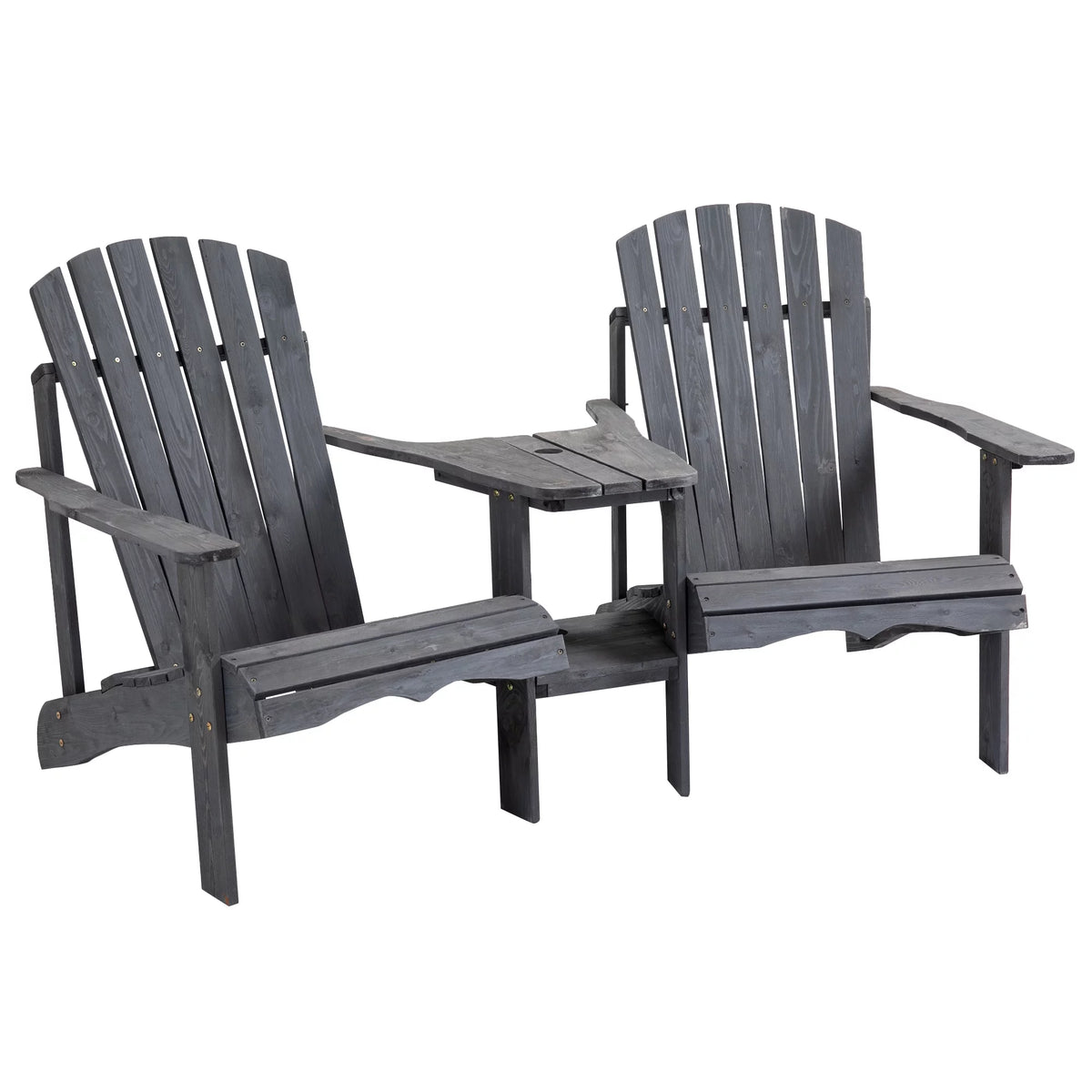 Grey 2 Wood Adirondack Chairs with Center Table V622