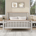 Grey Queen Size Solid Platform Bed with Oak Top U29591