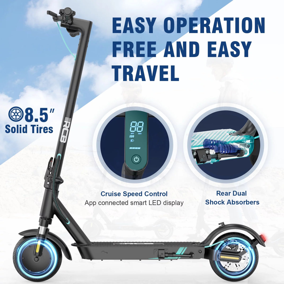 Electric Scooter with APP Control, 350W Motor, 19 mph Y642375