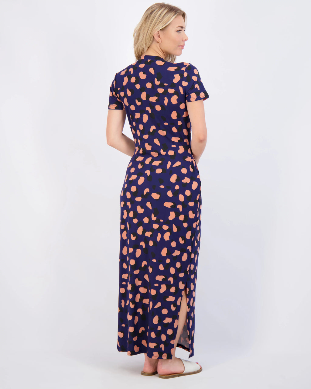 Women’s Casual Short Sleeve Maxi Dress with Slit & Pockets W8969