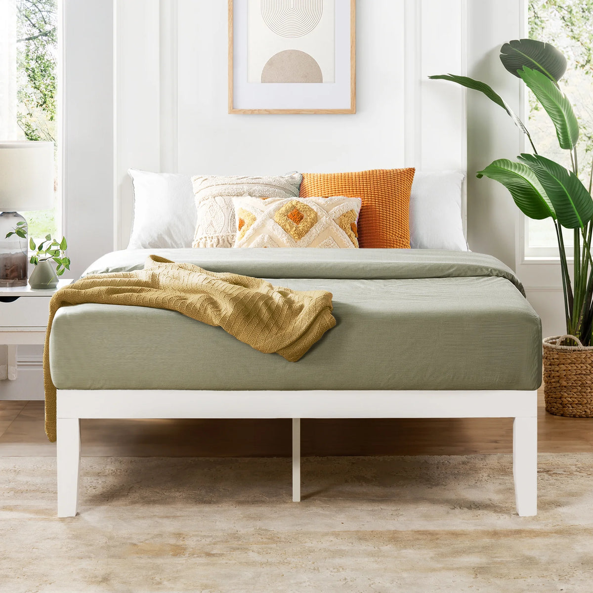 Queen Solid Wood Platform Bed with Wooden Slats V370174