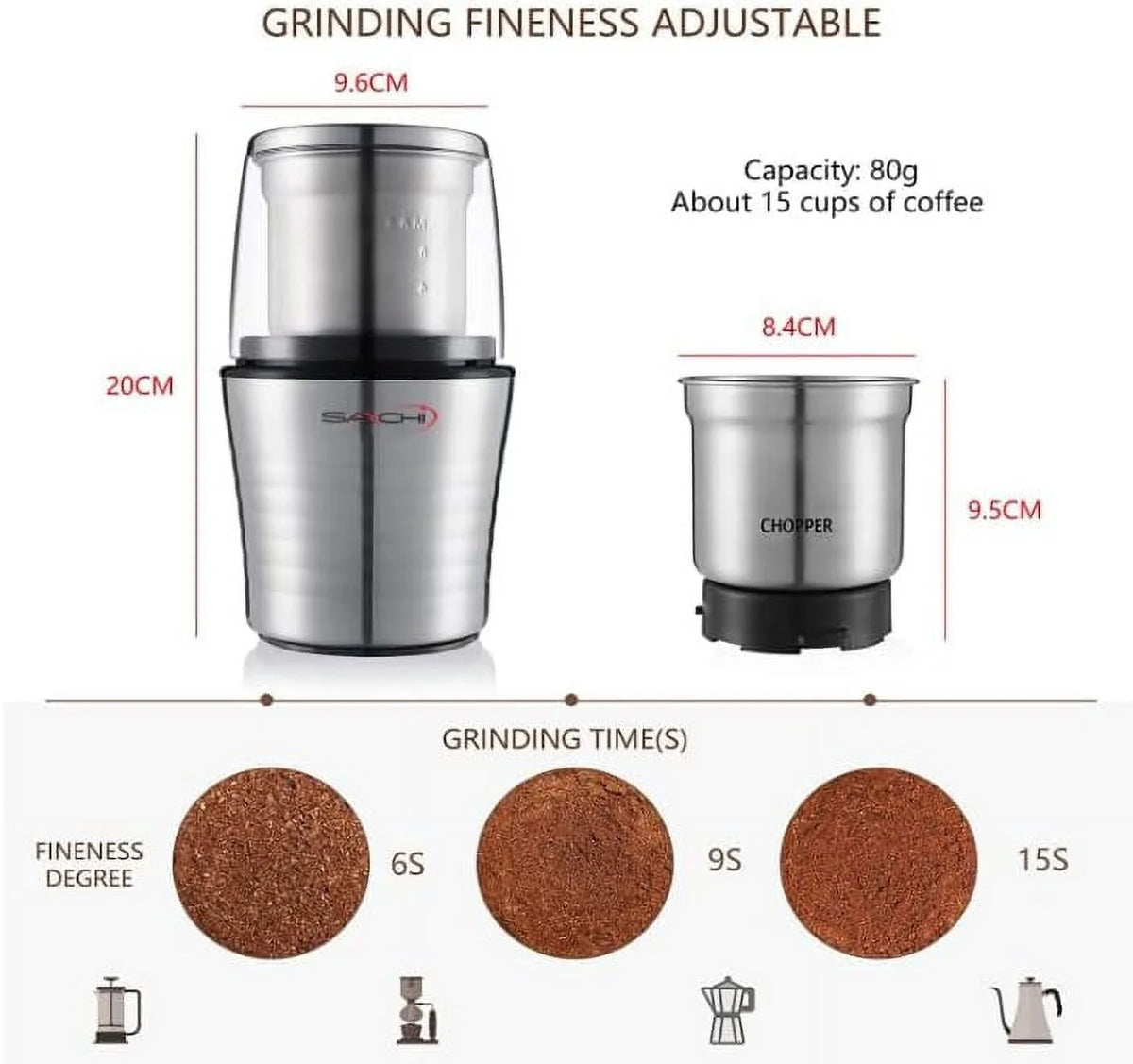 Electric Coffee Grinder Wet And Dry Spice Grinder with 2 Stainless Steel Blades K686