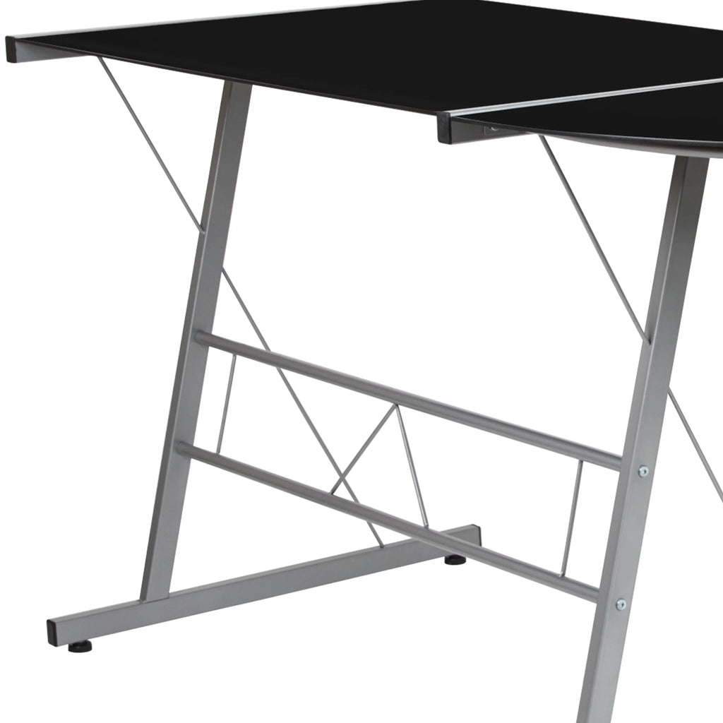 L-Shaped Gaming Desk with Black Tempered Glass Top A56230