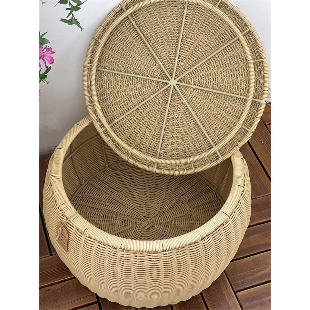 Wicker Rattan Storage Footstool Q48875