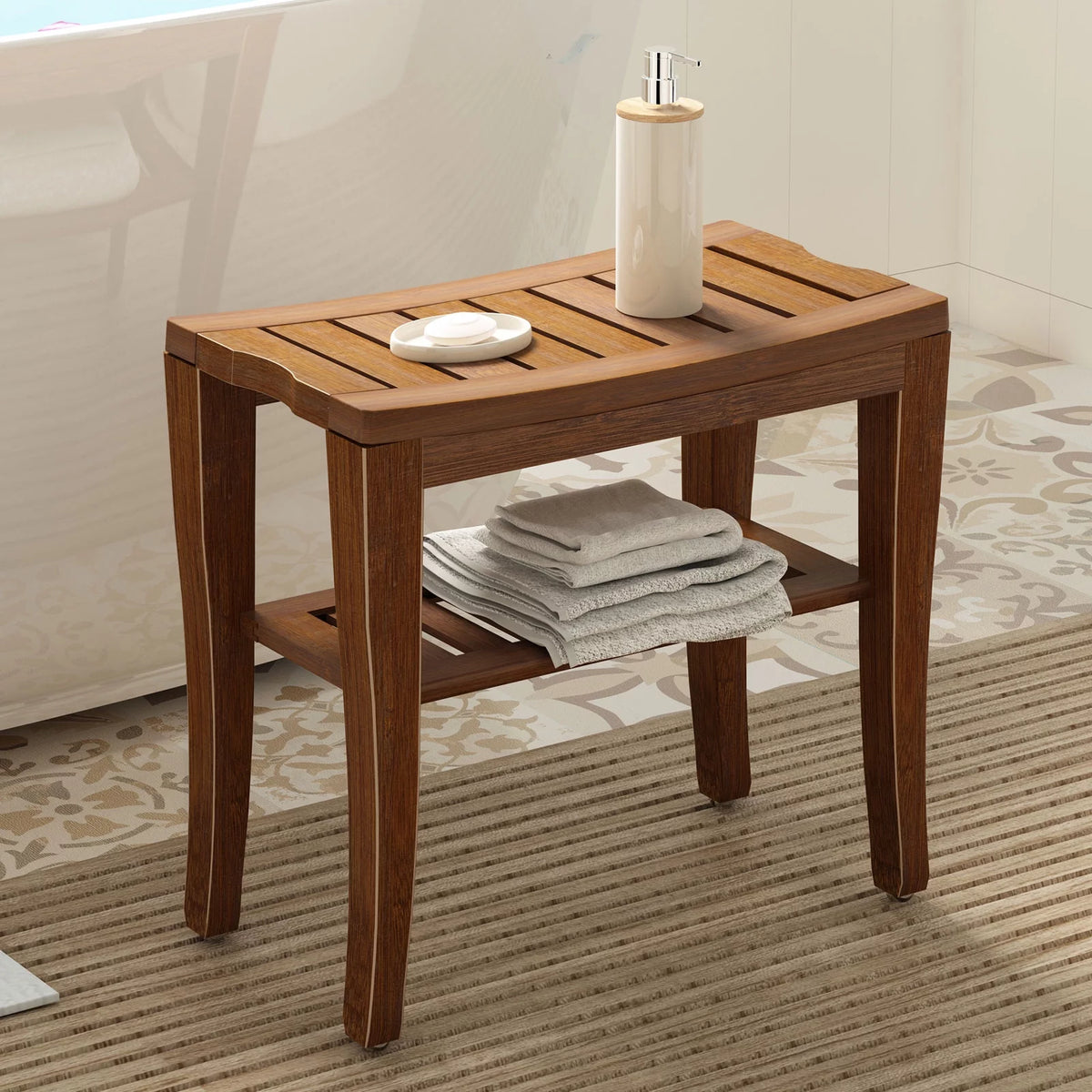 Bamboo Wood Non-Slip Shower Bench A9060