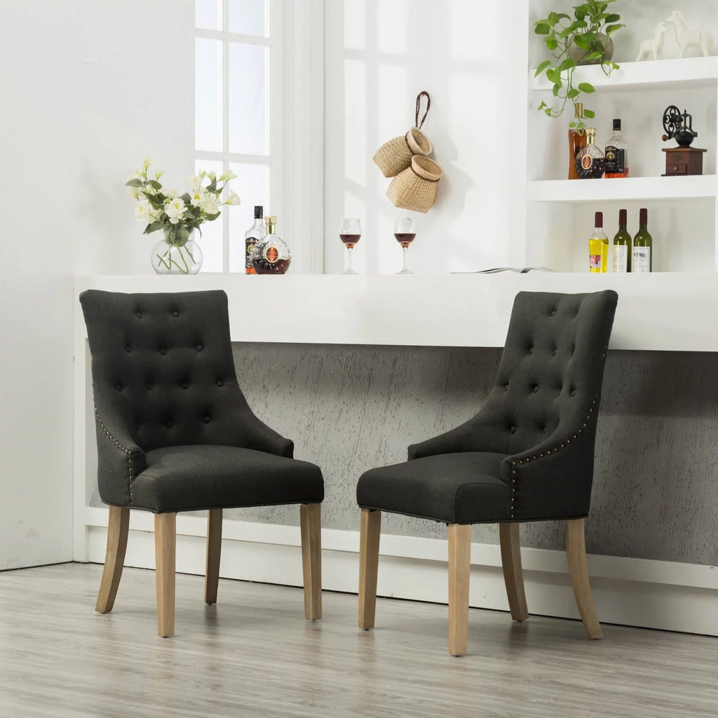 Tan Button Tufted Solid Wood Wingback Chairs Set of 2 E32048