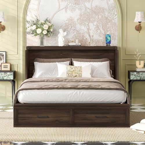 Queen Murphy Bed Chest with Charging Station and Storage Drawer Z91370