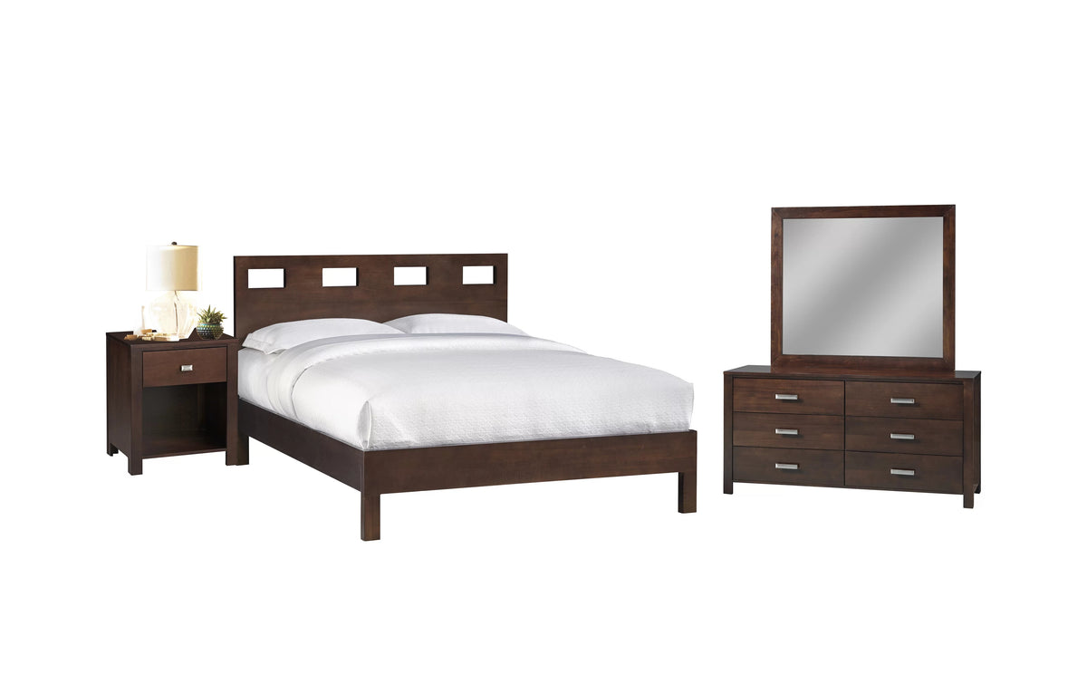 4PC Twin Platform Bed Nightstand Dresser & Mirror Set Mocha Brown Mahogany S511458