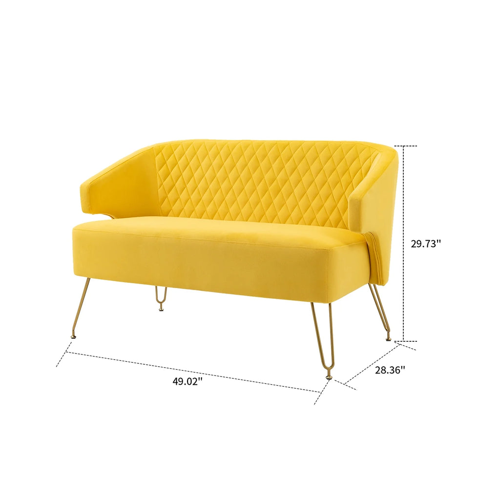Yellow Velvet Upholstered Loveseat Sofa with Metal Legs Q550314