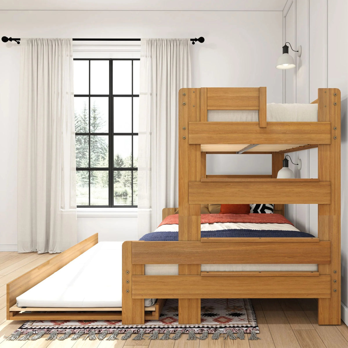 Twin Over Full Wood Bunk Bed with Trundle Y8351