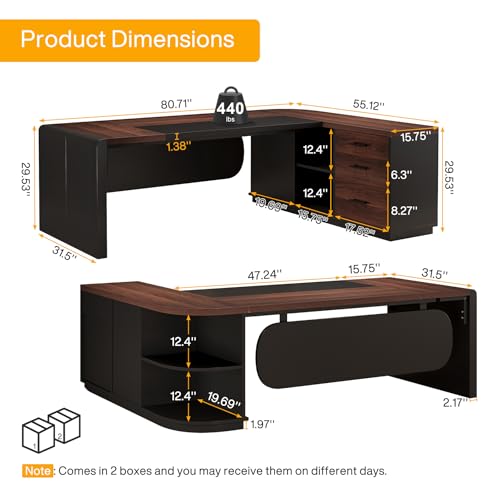 80'' L-Shaped Desk with Drawers Cabinet and Storage Shelves R81731