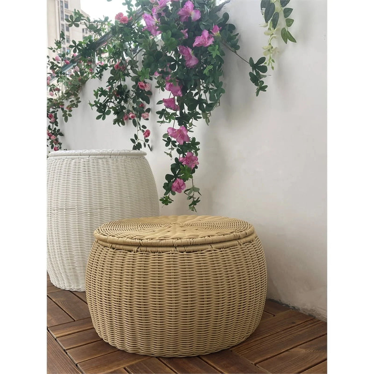 Wicker Rattan Storage Footstool Q48875